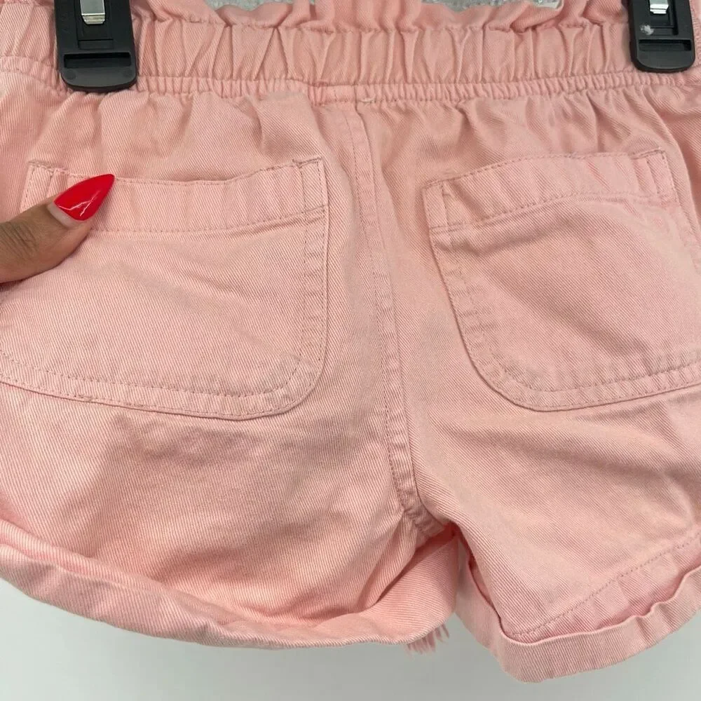 Justice Girls Pink Paperbag Waist Drawstring Cotton Shorts Size 6 Casual Summer